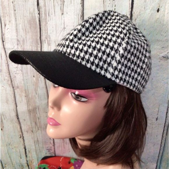 NWT Houndstooth Pattern Cap Ball Cap Hat Adjustable Back 💕❤️ - Picture 4 of 10